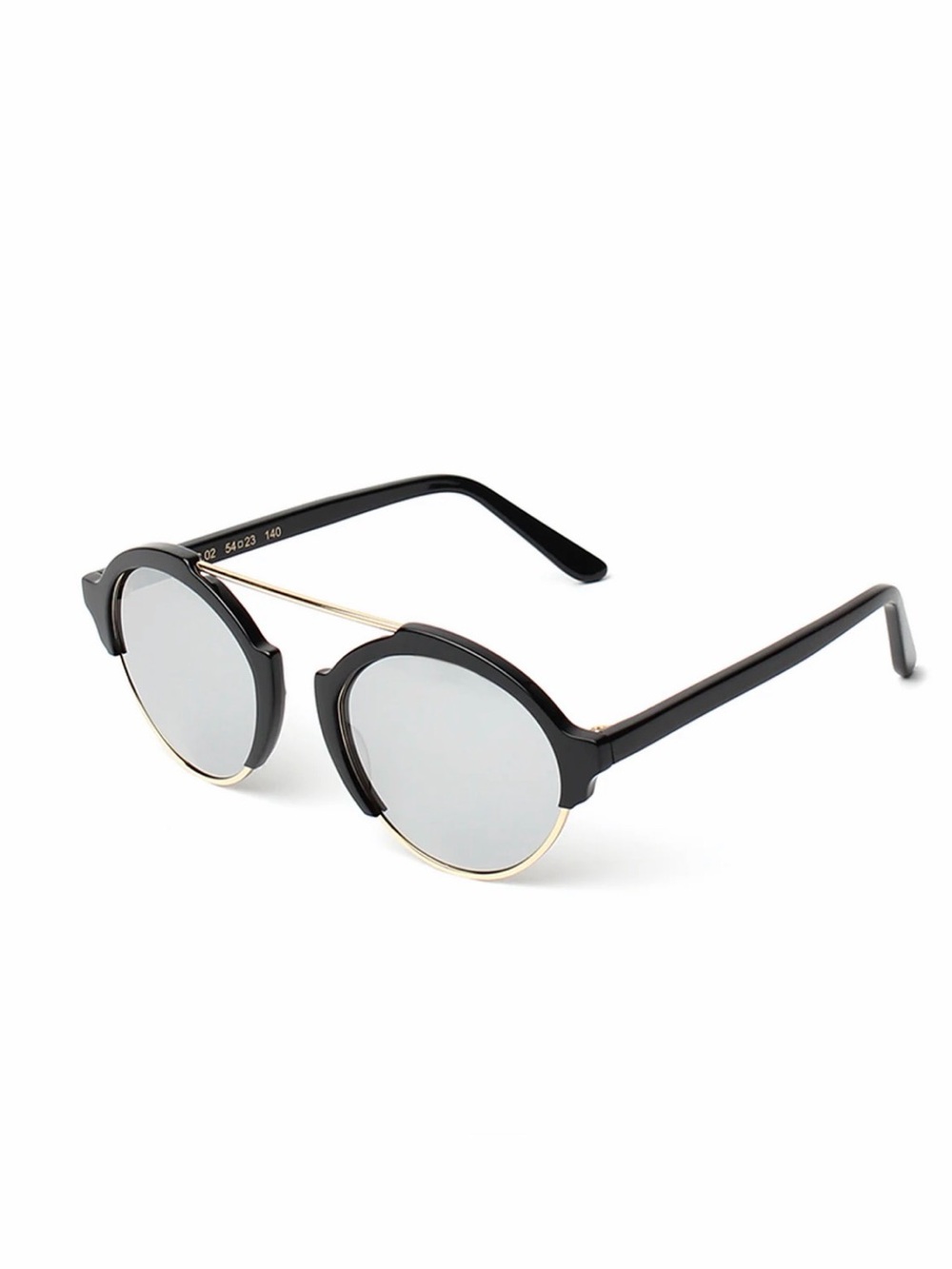 Illesteva Black and Gold Round Milan III Black/Silver Mirror Lens Sunglasses